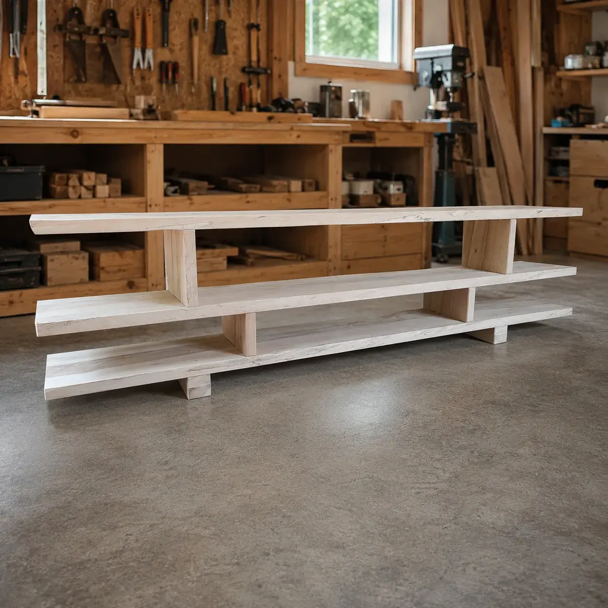Pale maple media unit in a workshop