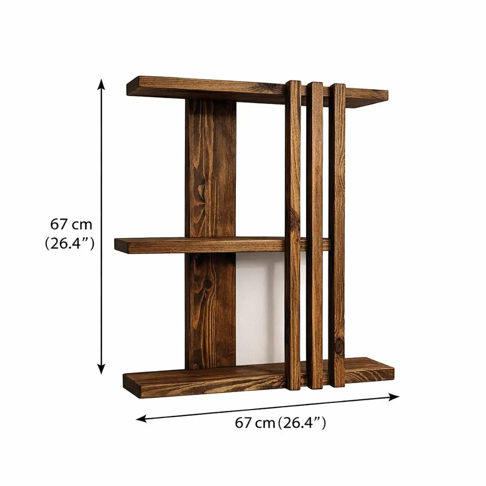 Solid walnut wall shelf dimensions 67 cm wide by 67 cm high
