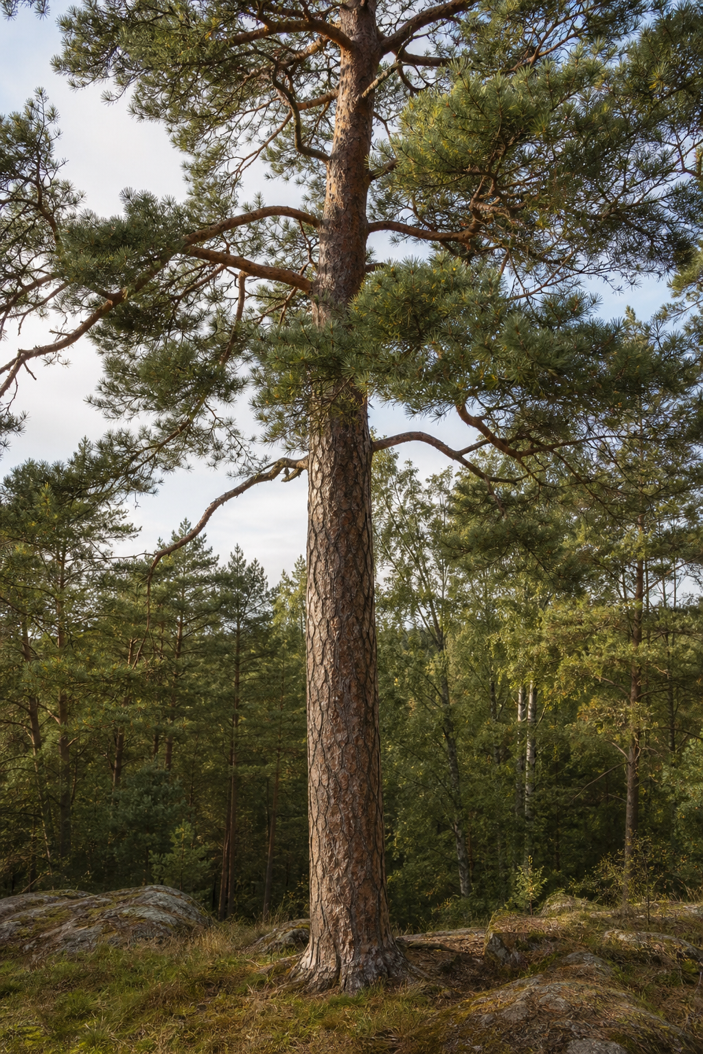 Mature pine tree in natural woodland