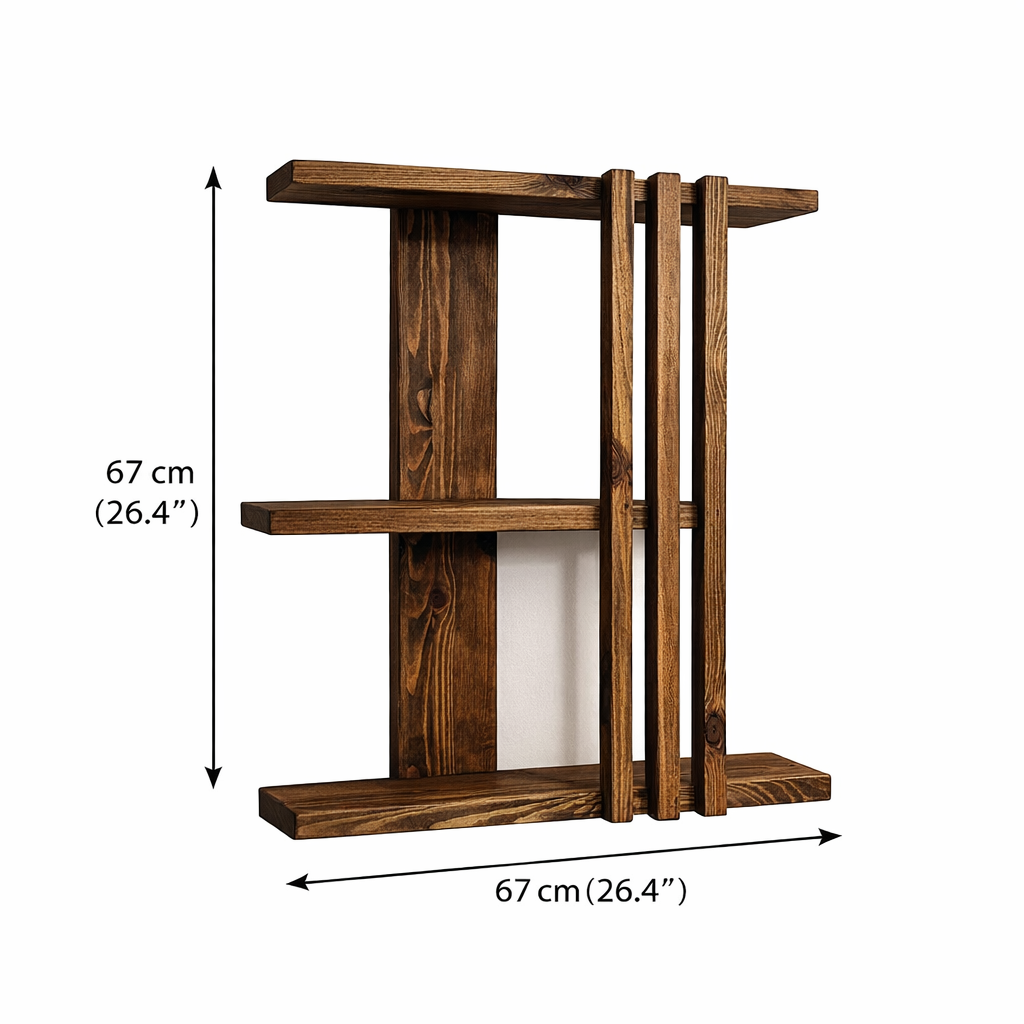 Rustic solid pine wall shelf dimensions and geometric shelving layout