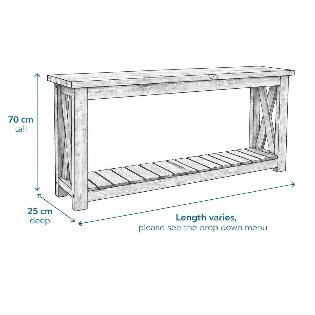 Rustic console table dimensions and narrow farmhouse hallway design